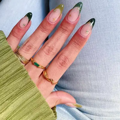 gradient green french nails 