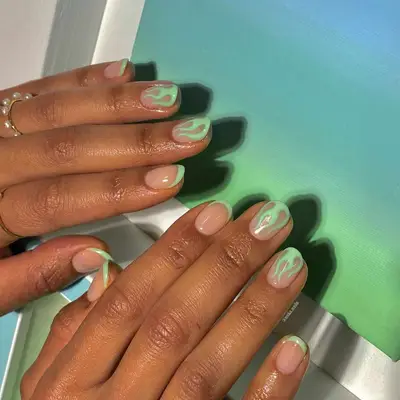 seafoam green flame french nails