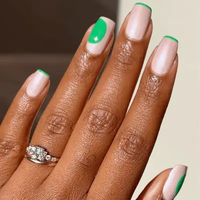 green and white french nails