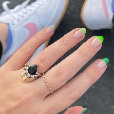 minty green french nails 