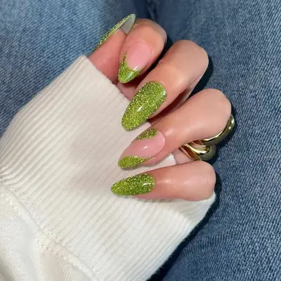 glittery slime green nails
