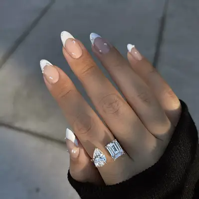 classic French mani with pearls