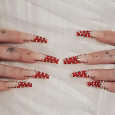 red french manicure with silver studs