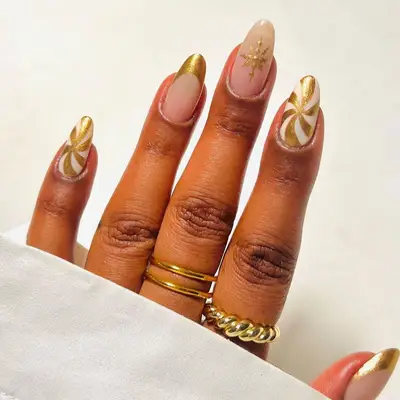 golden candy cane manicure
