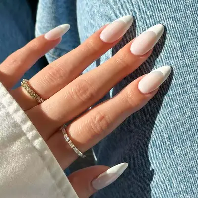 white french manicure on almond nails