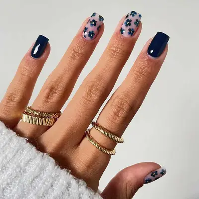Navy Floral Nails - MYM Beauty Dark Nail Ideas