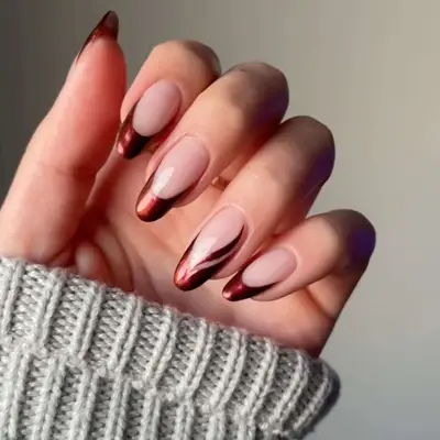 Burgundy Chrome French Tips - MYM Beauty Dark Nail Ideas