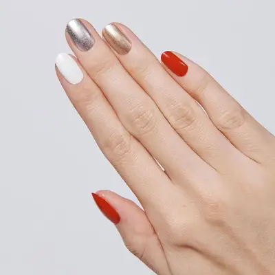 Silver, white, red, and gold nails