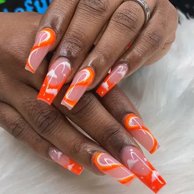 orange French tip nail art 