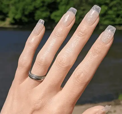 pink chrome and glitter dip nails 
