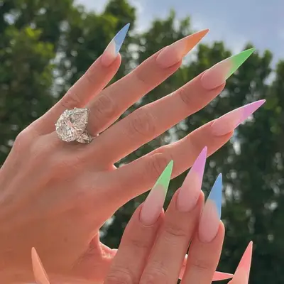 cotton candy pastel tipped stilletto nails