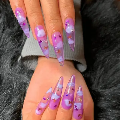 jelly purple stilletto nail manicure