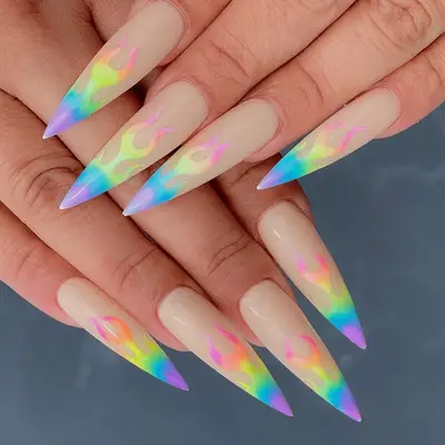 rainbow flame stilletto nails