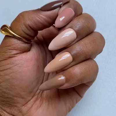 nude matte tipped stilletto nails 