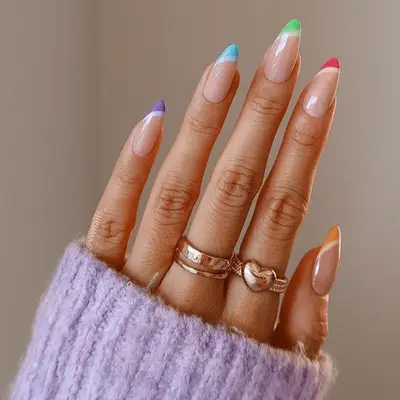 technicolor tipped stilleto nail manicure