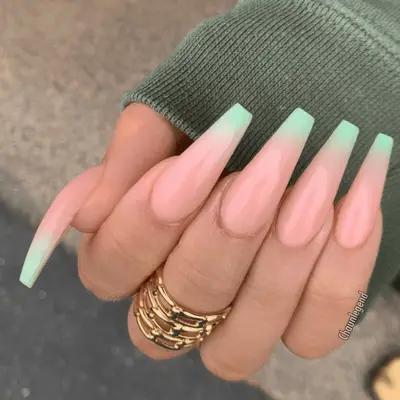green ombre tipped stilletto nails