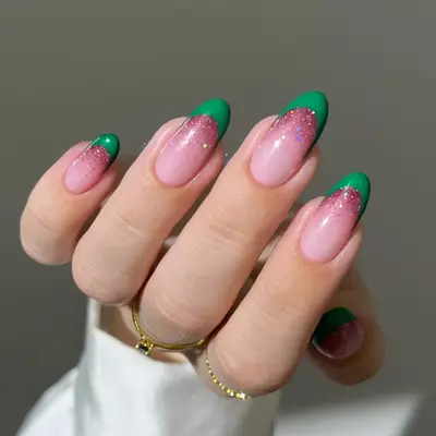 a pink and green ombre french manicure