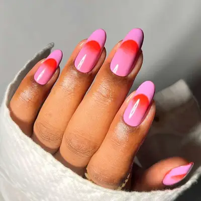 Pink and red gradient aura French tips