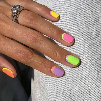 Neon reverse French manicure