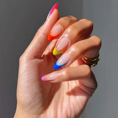 Double-lined color-block Skittle French mani