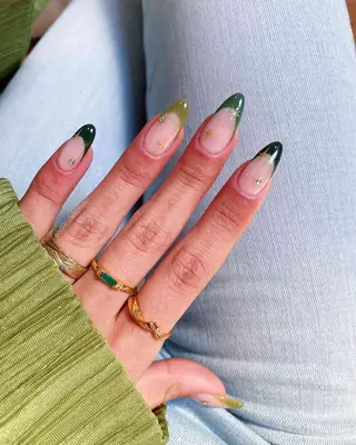 Emerald green tips with rhinestone star design