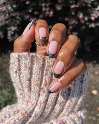 Natural French manicure with silver tips