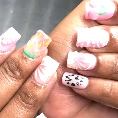 nails with pink 3d flowers