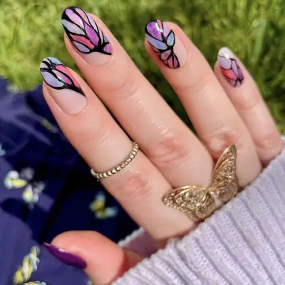 Stained glass effect butterfly nails