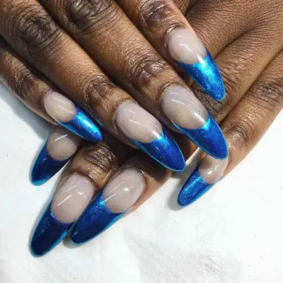 chrome blue french nails