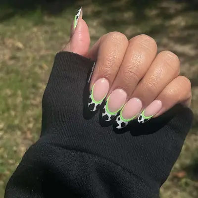 cow print and neon nails