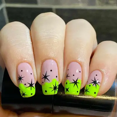 neon shooting stars manicure