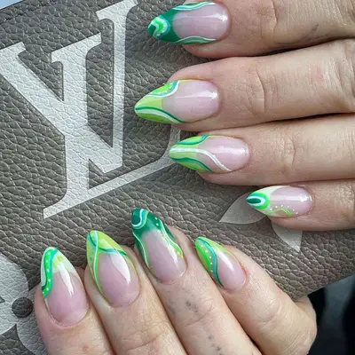 neon green swirl nails