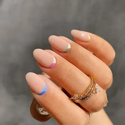 Rainbow gradient reverse French manicure