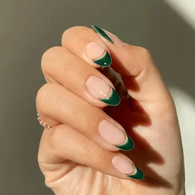 Green and gold French manicure
