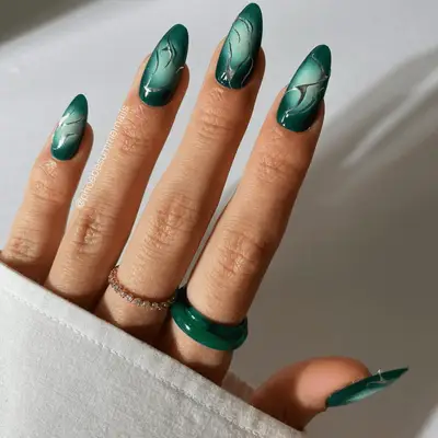 Green ombre aura nails with silver detail