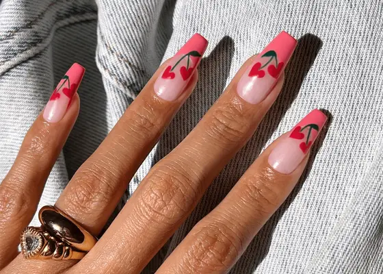 13 Idéias de unhas francesas de cereja para uma manicure de verão doce