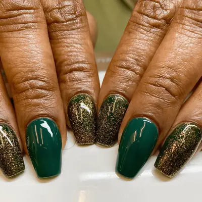 Green and gold glittery nails 