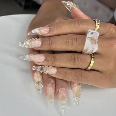 clear 3d blob nail art closeup