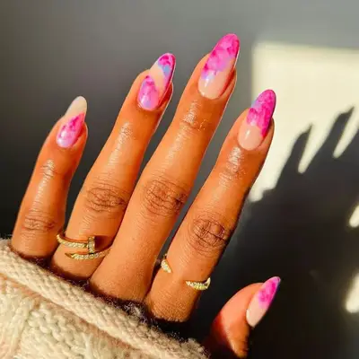 Pink and purple marble nails