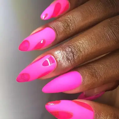 Hot pink matte and jelly mixed acrylic manicure