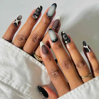 Abstract Black and White Spooky Nails in various designs