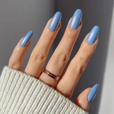 Baby blue chrome nails