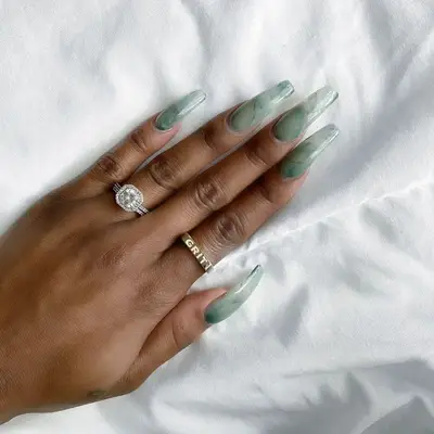 Long acrylic jade nail design