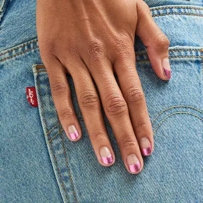 Short nails with metallic pink french tips