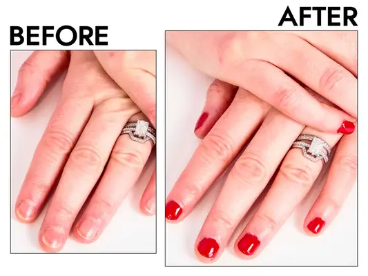 Comparison of hands before and after a manicure
