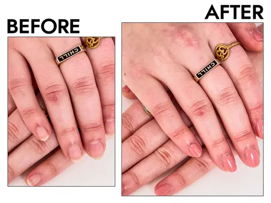 Before and after of nails wearing the Deborah Lippmann Gel Lab Pro Nail Color