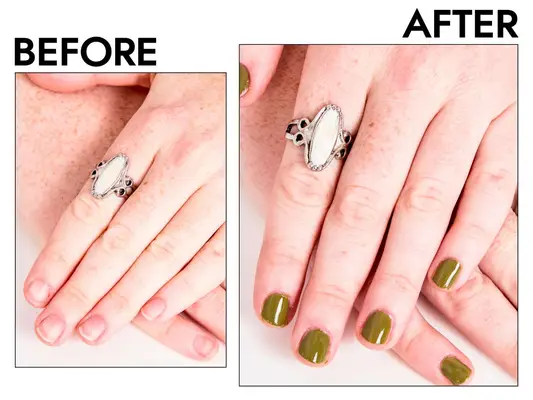 Hands before and after testing Essence Gel Nail Color