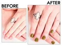 Hands before and after testing Essence Gel Nail Color
