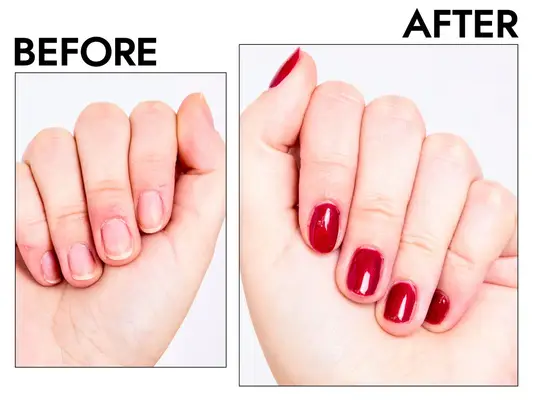 Before and after photos of nails wearing OPI GelColor Polish