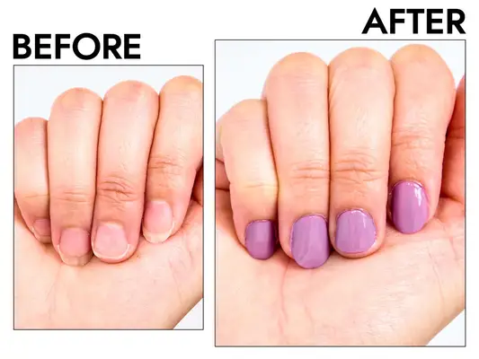Before and after of nails using the Revlon ColorStay Gel Envy Longwear Nail Polish